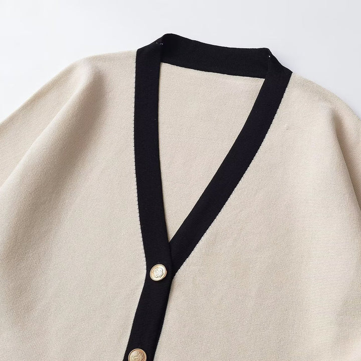 Damen Kurzärmeliger Strick-Cape-Cardigan mit Kontrastblende Drune