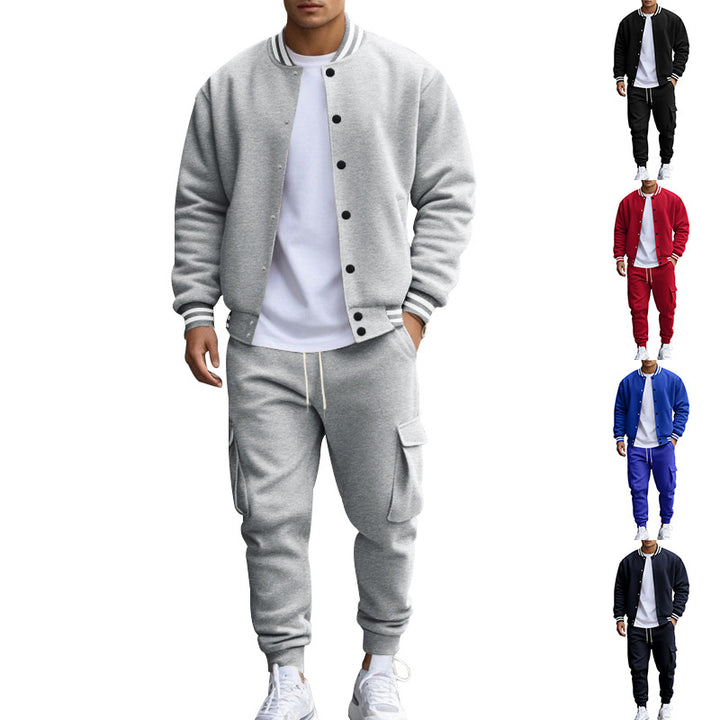 Herren nan sportives College-Set aus Sweatjacke mit Druckknöpfen und Cargo-Jogginghose mit Tunnelzug Drune