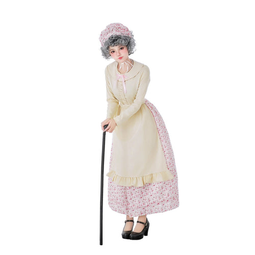 Damen Vintage-Älteren Kostüm mit Blumenmuster und Rüschendetails Drune
