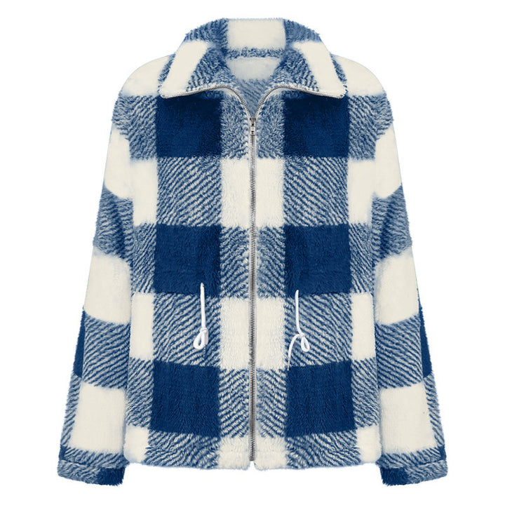 Damen kuschelige Oversize-Jacke mit kariertem Muster Drune