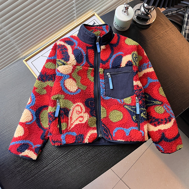 Damen farbenfrohe Fleecejacke mit hohem Kragen und praktischen Taschen Drune