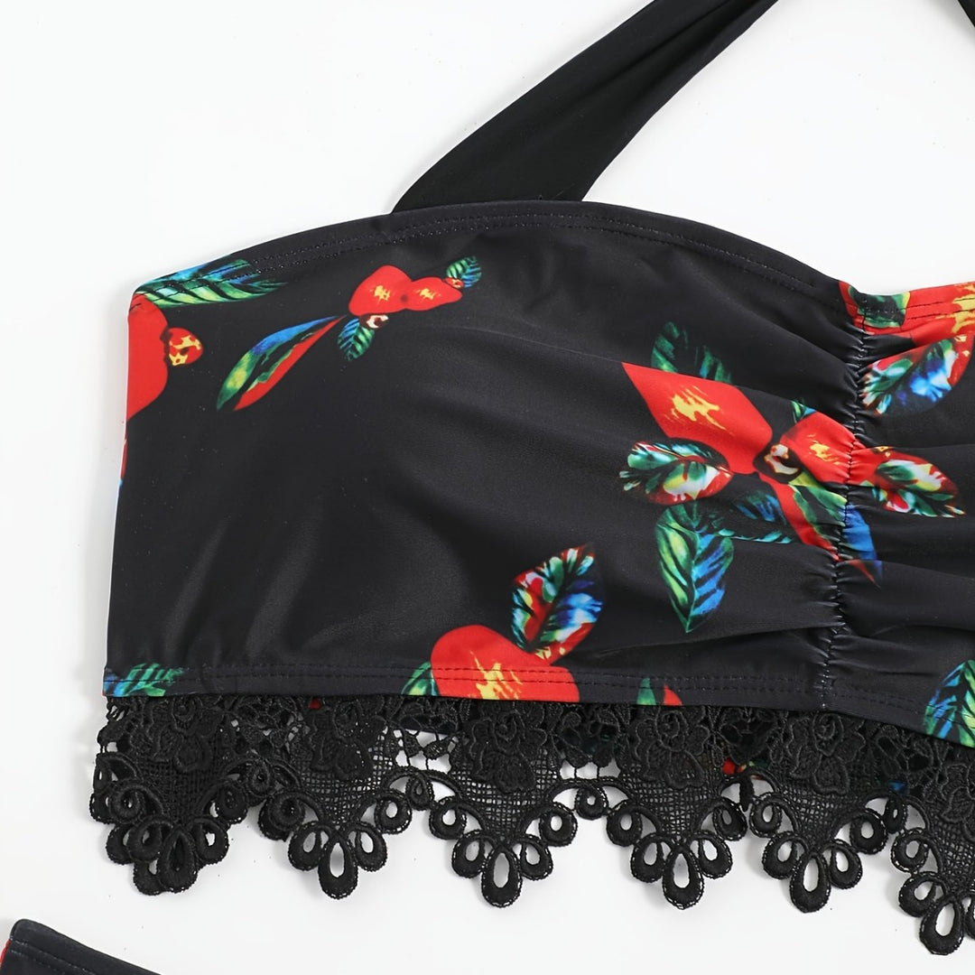 Damen Zweiteiliges Badeanzug-Set mit floralem Design Drune