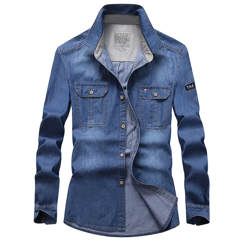 Herren Modisches Denim-Hemd mit Utility-Taschen Drune