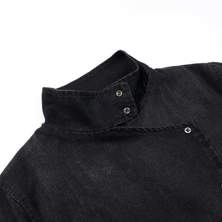 Damen moderne Denimjacke mit asymmetrischem Kragen und praktischen Druckknöpfen Drune
