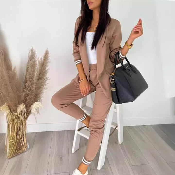 Damen nan sportlich-elegantes Blazer-Jogginghose Zweiteiler mit elastischem Bund und Bündchen Drune