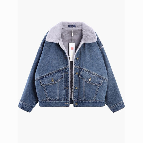 Damen gesteppte Jeansjacke mit weichem Fleecefutter und klassischen Taschen Drune