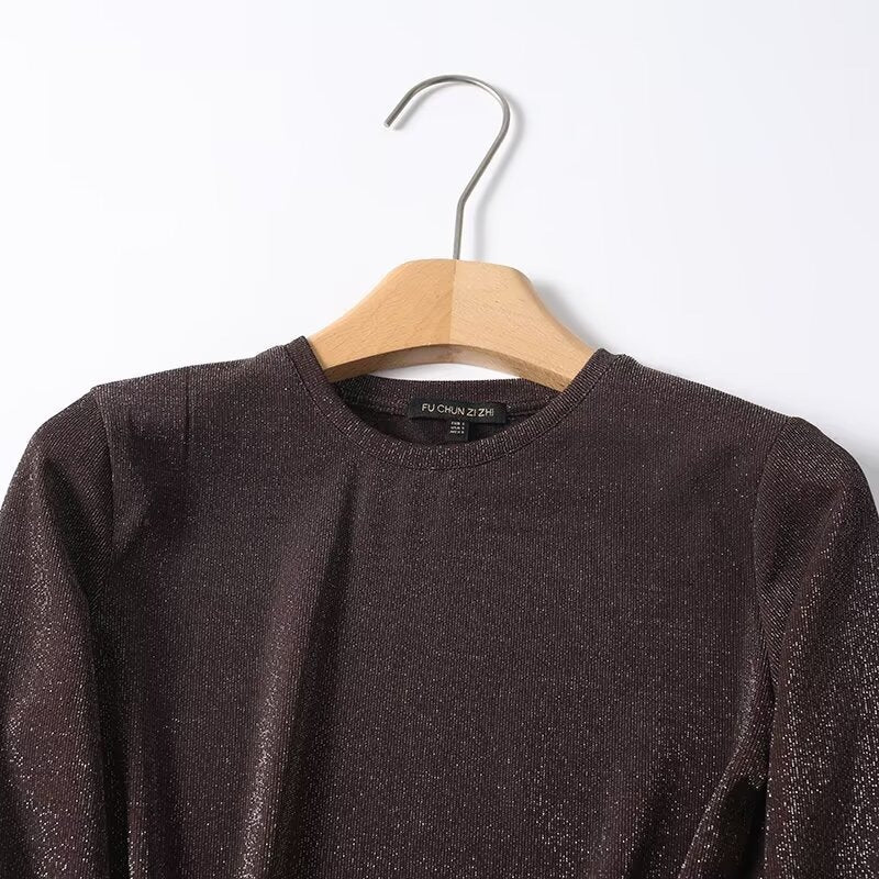 Damen Lurex-Feinstrick Longsleeve mit Rundhalsausschnitt und dezent schimmernder Oberfläche Drune