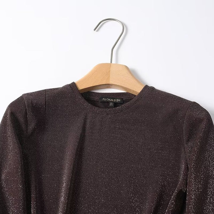 Damen Lurex-Feinstrick Longsleeve mit Rundhalsausschnitt und dezent schimmernder Oberfläche Drune