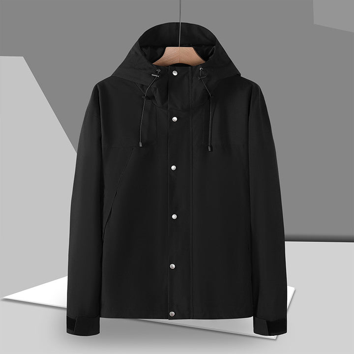 Herren Minimalistische Softshell-Kapuzenjacke mit verdeckter Druckknopfleiste Drune