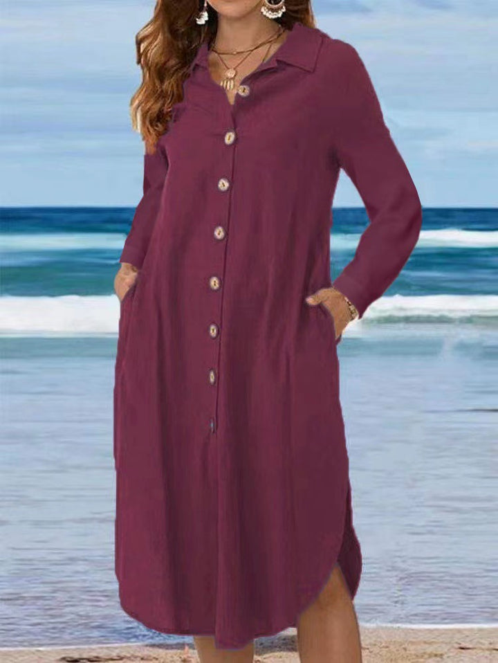 Damen Hemdkleid mit Knopfleiste und Seitenschlitzen Drune