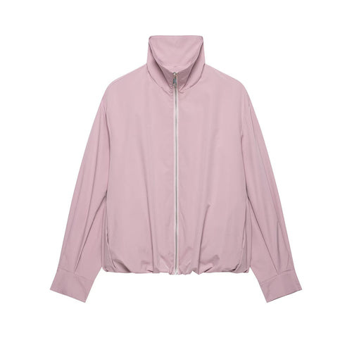 Damen Cropped-Boxy-Übergangsjacke mit hohem Funnelkragen und elastischem Saum Drune