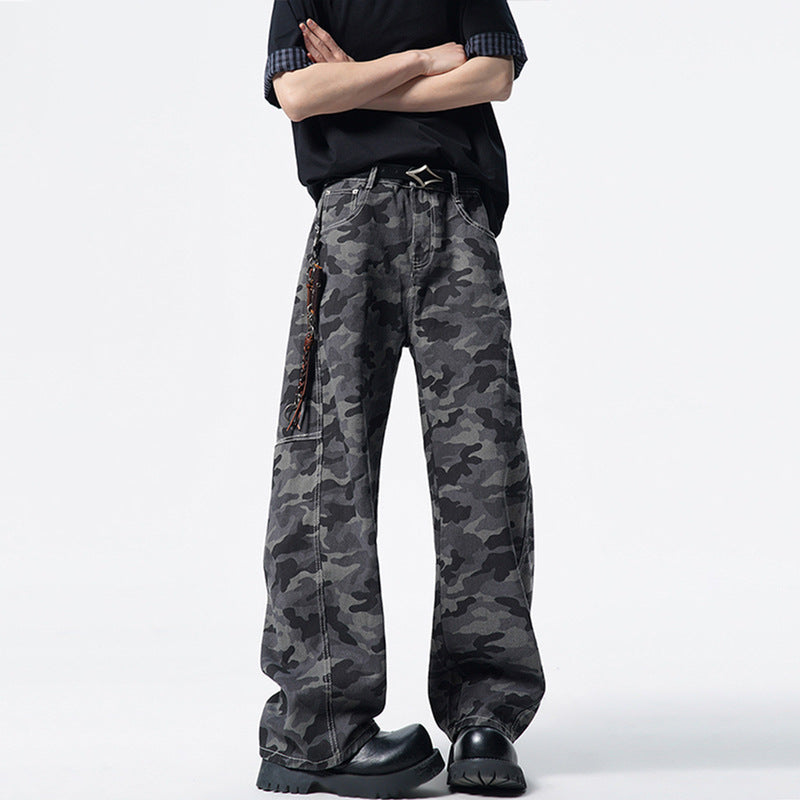 Herren Relaxed-Fit Camouflage-Denimhose mit extra weitem Bein Drune