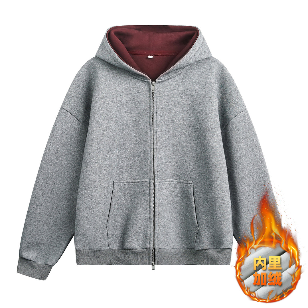 Unisex Oversize-Zipjacke im Boxy‑Schnitt mit zweilagiger Kapuze und Kängurutasche Drune