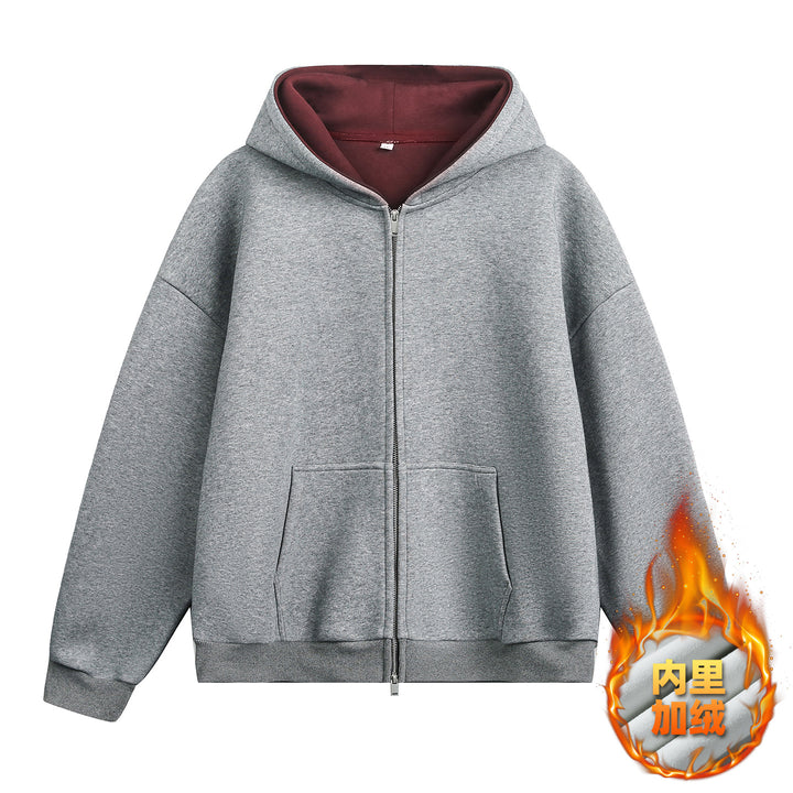 Unisex Oversize-Zipjacke im Boxy‑Schnitt mit zweilagiger Kapuze und Kängurutasche Drune