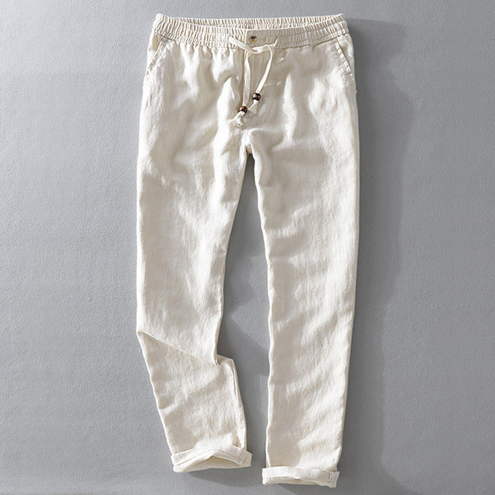 Damen lässige Leinenhose mit elastischem Bund und seitlichen Eingrifftaschen Drune