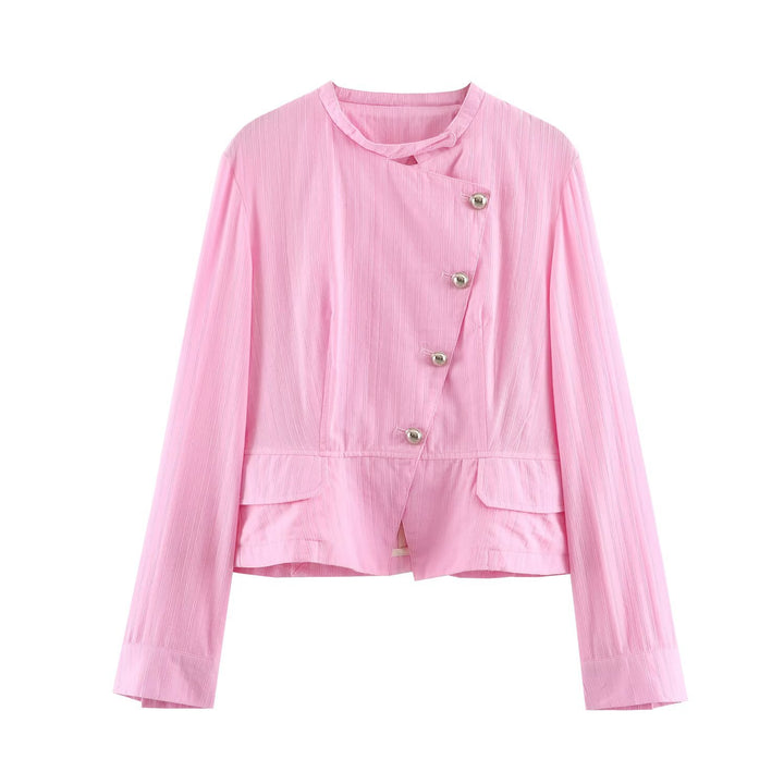 Damen Kurzjacke mit asymmetrischer Knopfleiste, Stehkragen und Zier‑Taschen Drune