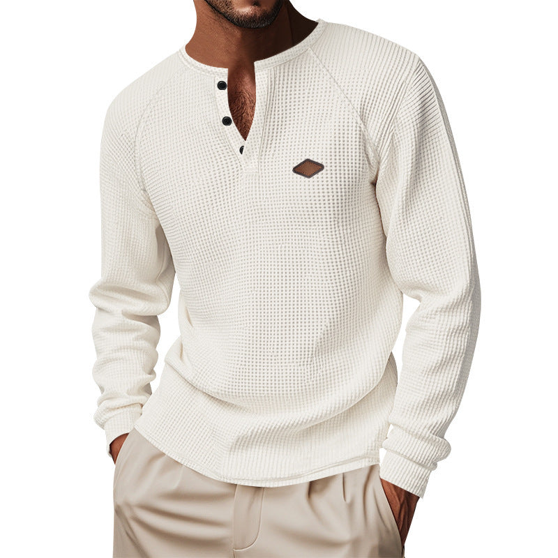 Herren Langarmshirt mit Knopfleiste und Struktur Drune