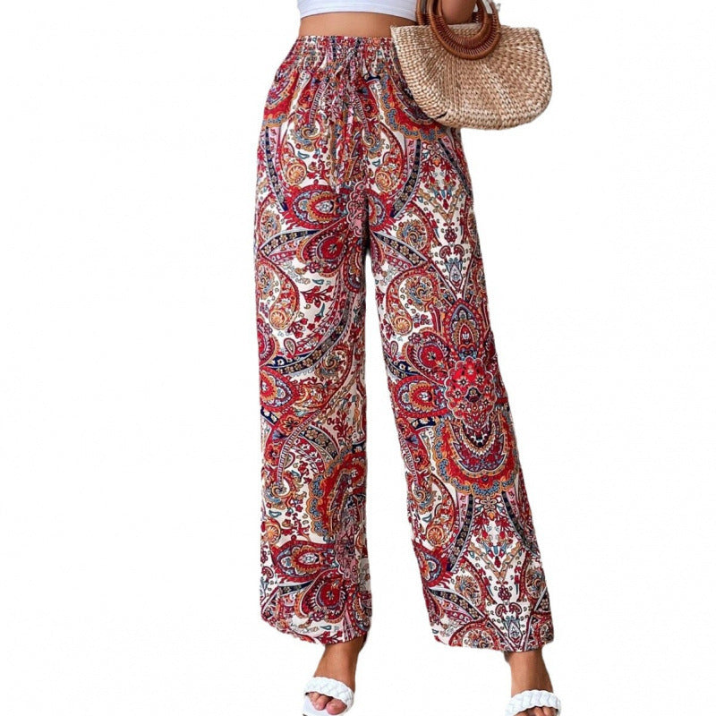Damen Palazzo-Hose mit elastischem Bund und nostalgischem Paisleymuster Drune