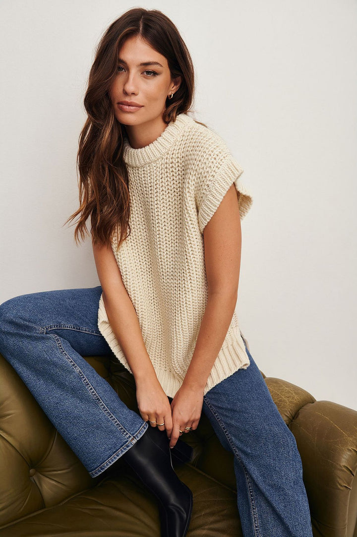 Damen Oversized Strickoberteil aus hochwertiger Baumwolle mit Tasche Drune