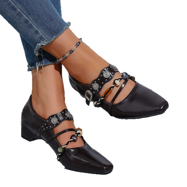 Damen nan spitze Ballerina-Slipper mit doppeltem Schmuckriemen und verstellbarer Metallschnalle Drune