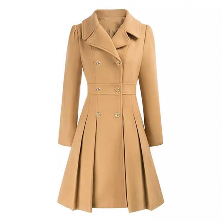 Damen taillierter Trenchcoat mit doppelter Knopfreihe und Falten Drune