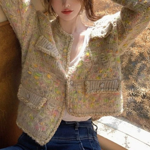 Damen Softe Strickjacke mit bunten Akzenten Drune
