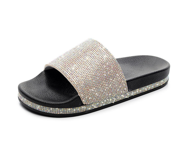 Drune | Kristall Diamant Slides mit Besatz Sandalen