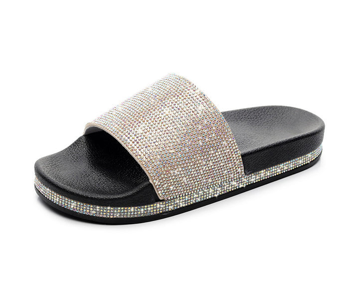 Drune | Kristall Diamant Slides mit Besatz Sandalen