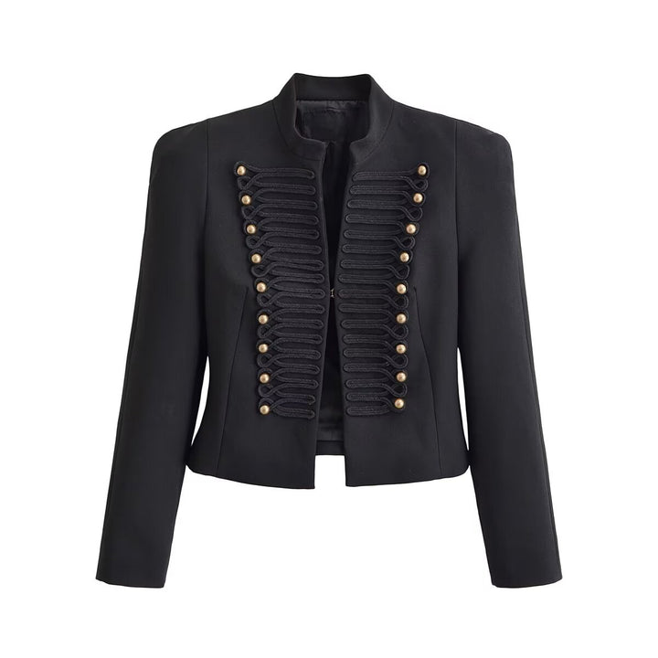 Damen Kurzjacke im militärischen Stil mit Stehkragen & dekorativer Kordelverzierung Drune