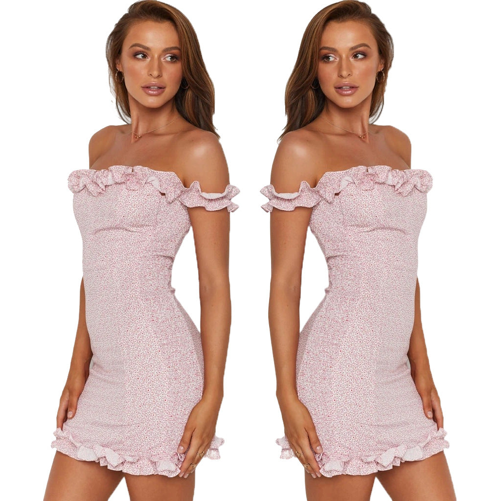Damen Off-Shoulder Minikleid mit verspielten Rüschendetails und figurbetontem Schnitt Drune