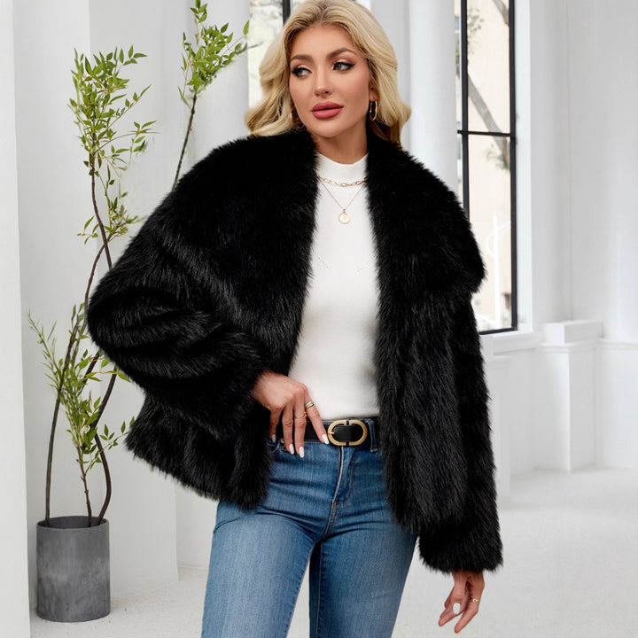 Damen Flauschige Kunstpelzjacke mit oversized Schnitt und voluminösen Ärmeln Drune