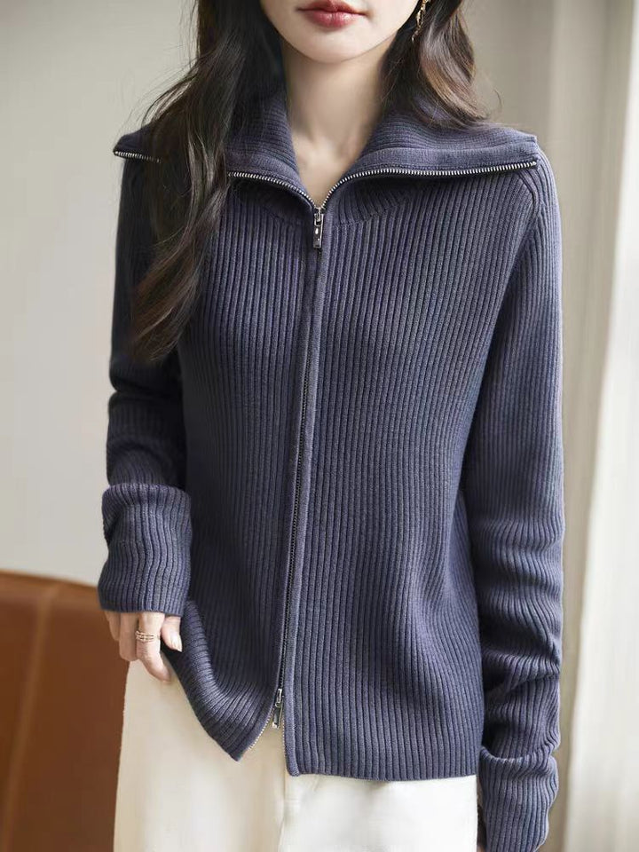 Damen Strickjacke mit hohem Kragen und durchgehendem Reißverschluss Drune