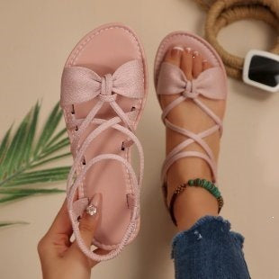 Damen Zarte Römersandalen mit Schleifen-Detail und verstellbaren Schnürriemen Drune