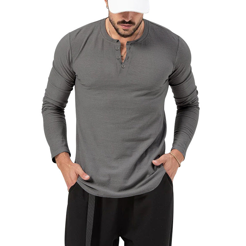 Herren Langarm-Henley-Shirt mit hochwertiger Baumwollmischung und modischen Knopfdetails Drune
