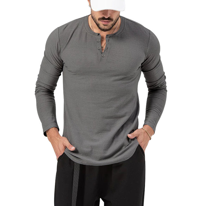 Herren Langarm-Henley-Shirt mit hochwertiger Baumwollmischung und modischen Knopfdetails Drune