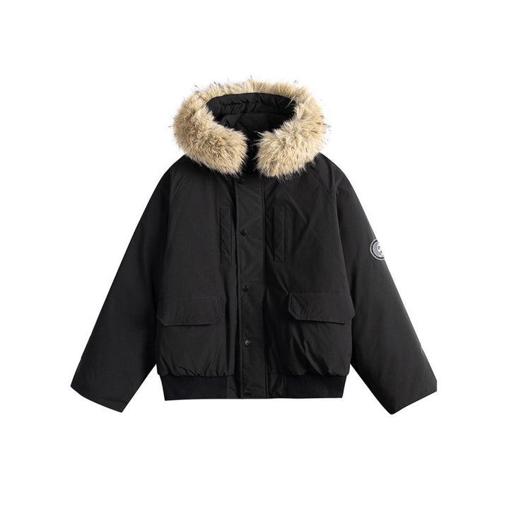 Damen Kurz-Bomberjacke mit Thermowattierung, Kapuze mit abnehmbarem Kunstfell und Utility-Taschen Drune