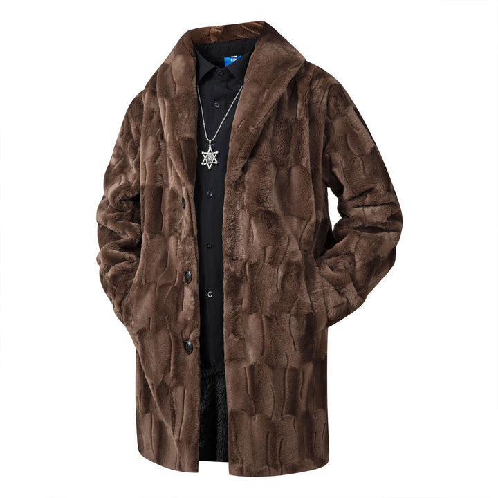 Herren Langer Kunstfell-Mantel mit Oversize-Schnitt und Schalkragen Drune