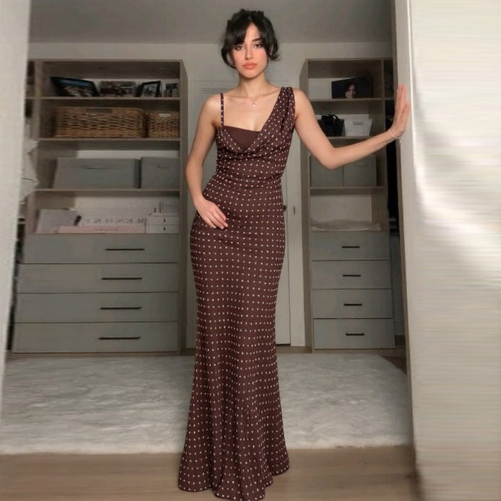 Damen Maxikleid mit asymmetrischem Ausschnitt und eingewebtem Punktedesign Drune