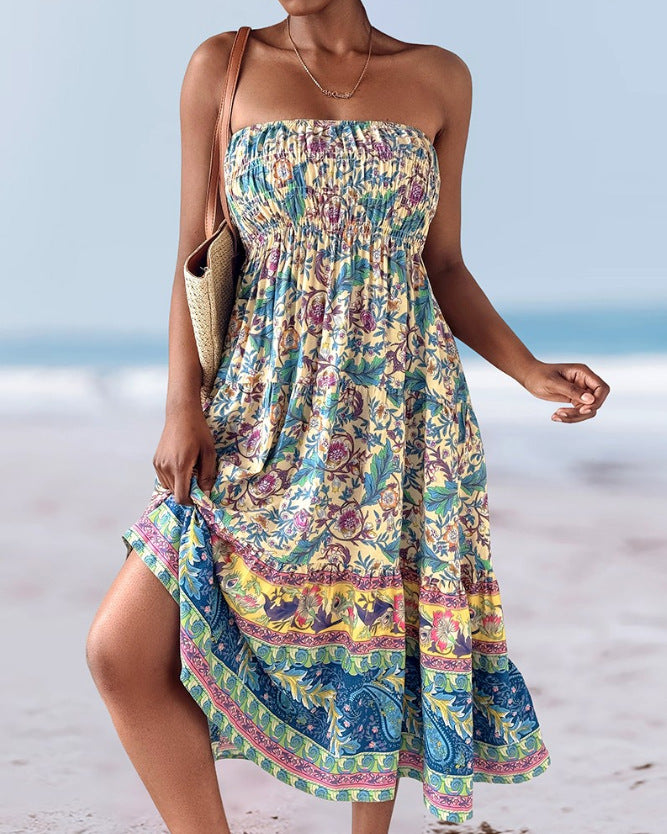Frauen Bohemian-Stufenrock Midi Drune
