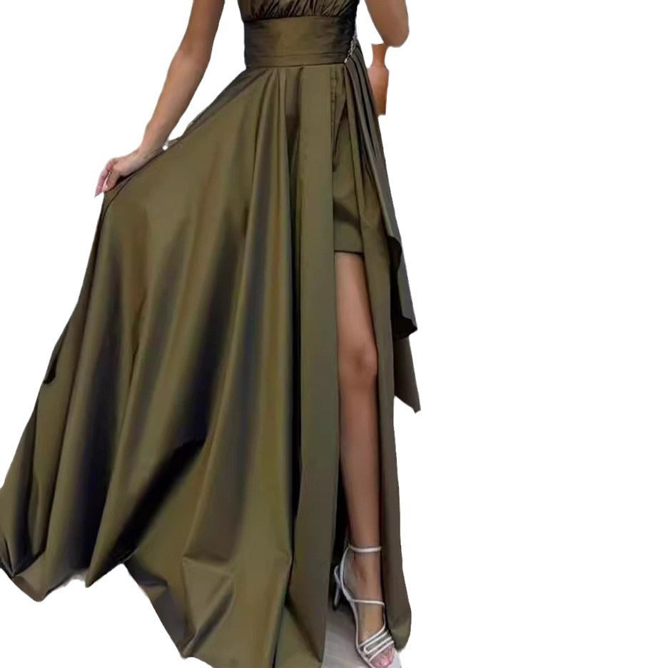 Damen Elegantes Ein-Schulter Abendkleid mit geschwollenem Rock Drune