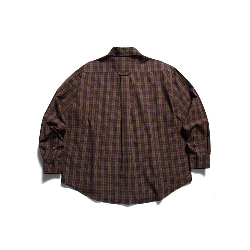 Herren Oversize-kariertes Button-Down-Hemd mit Brusttasche und abgerundetem Saum Drune