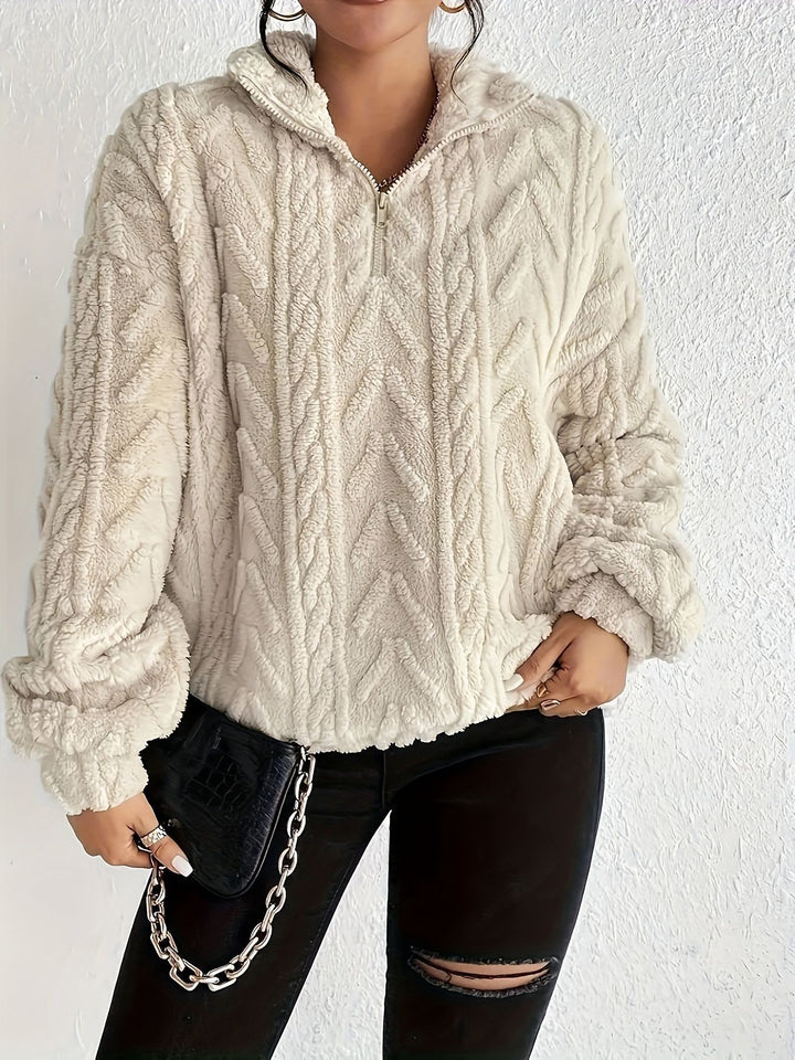 Damen Kuscheliger Fleece-Pullover mit hohem Kragen und Zipper-Detail Drune