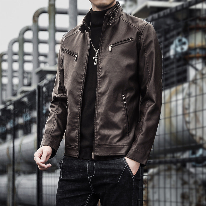 Herren Stilvolle Kunstlederjacke Drune