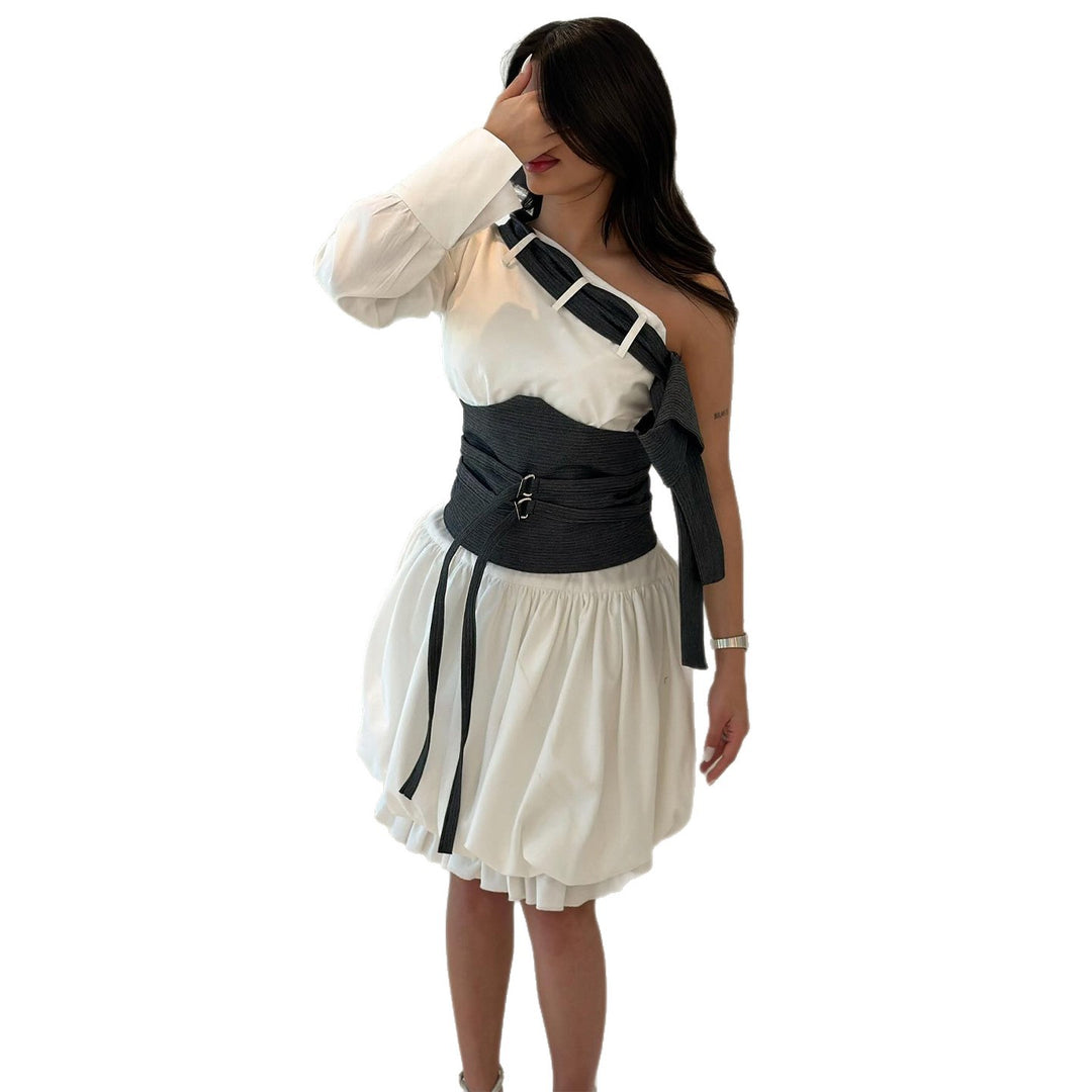 Damen Off-Shoulder Kleid mit innovativem Taillenkorpus und voluminösem Rock Drune