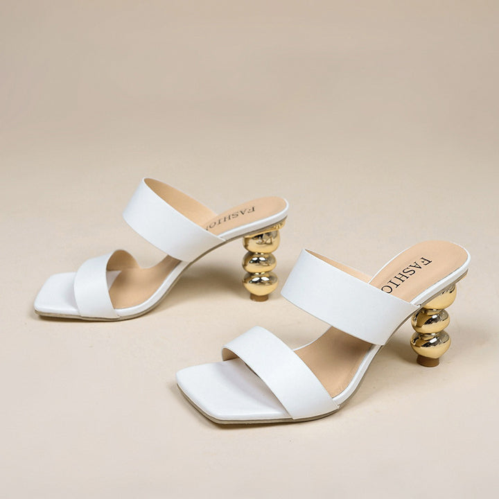 Damen Elegante Sandalen mit geschwungenem Absatz und doppeltem Riemen Drune