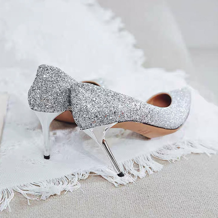 Damen Glitzer-Pumps mit spitzer Zehenform und metallic Stiletto-Absatz Drune