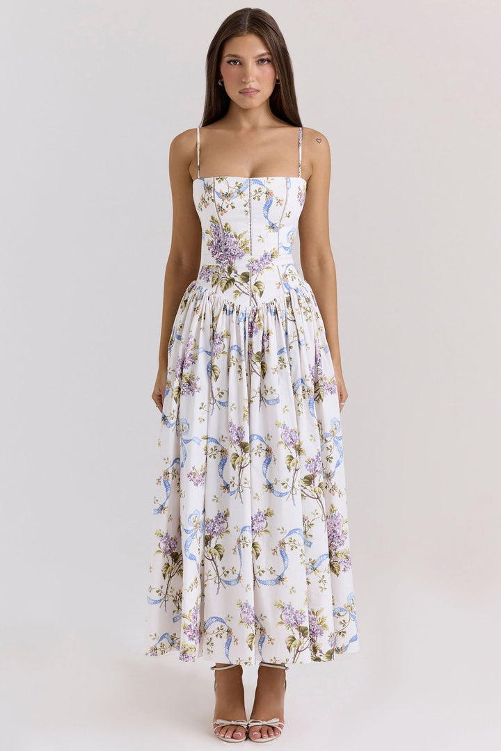 Damen nan tailliertes Korsagenkleid mit Spaghettiträgern und voluminösem Tellerrock Drune