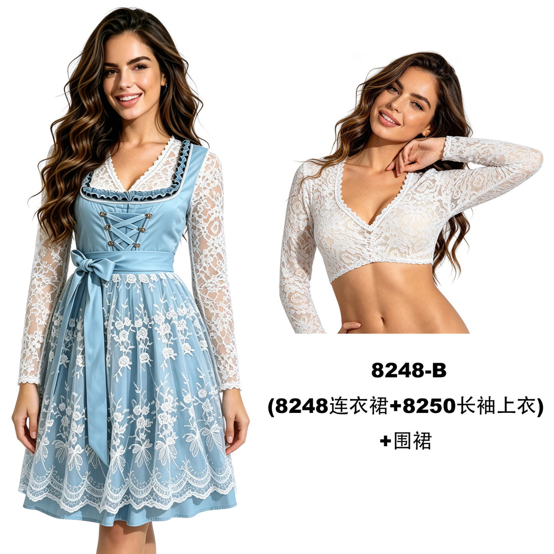 Damen nan traditionelles Dirndlkleid mit Spitzenbluse, geschnürtem Mieder und mehrlagigem Rock Drune