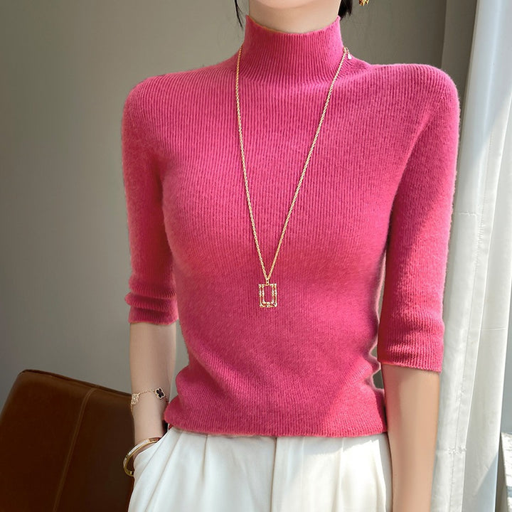 Damen Kurzarm-Mockneck-Pullover mit flauschiger Angora‑Optik Drune
