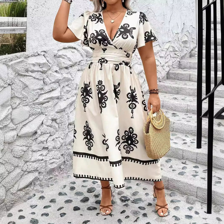Damen Wickel-Midikleid mit taillierter Drapierung und dekorativem Bordürenprint Drune
